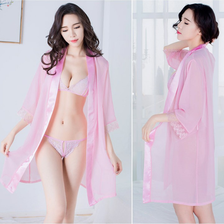 Set Áo Choàng ngủ sexy kèm bra và quần chip ren lọt khe quyến rũ với 4 màu siêu xinh