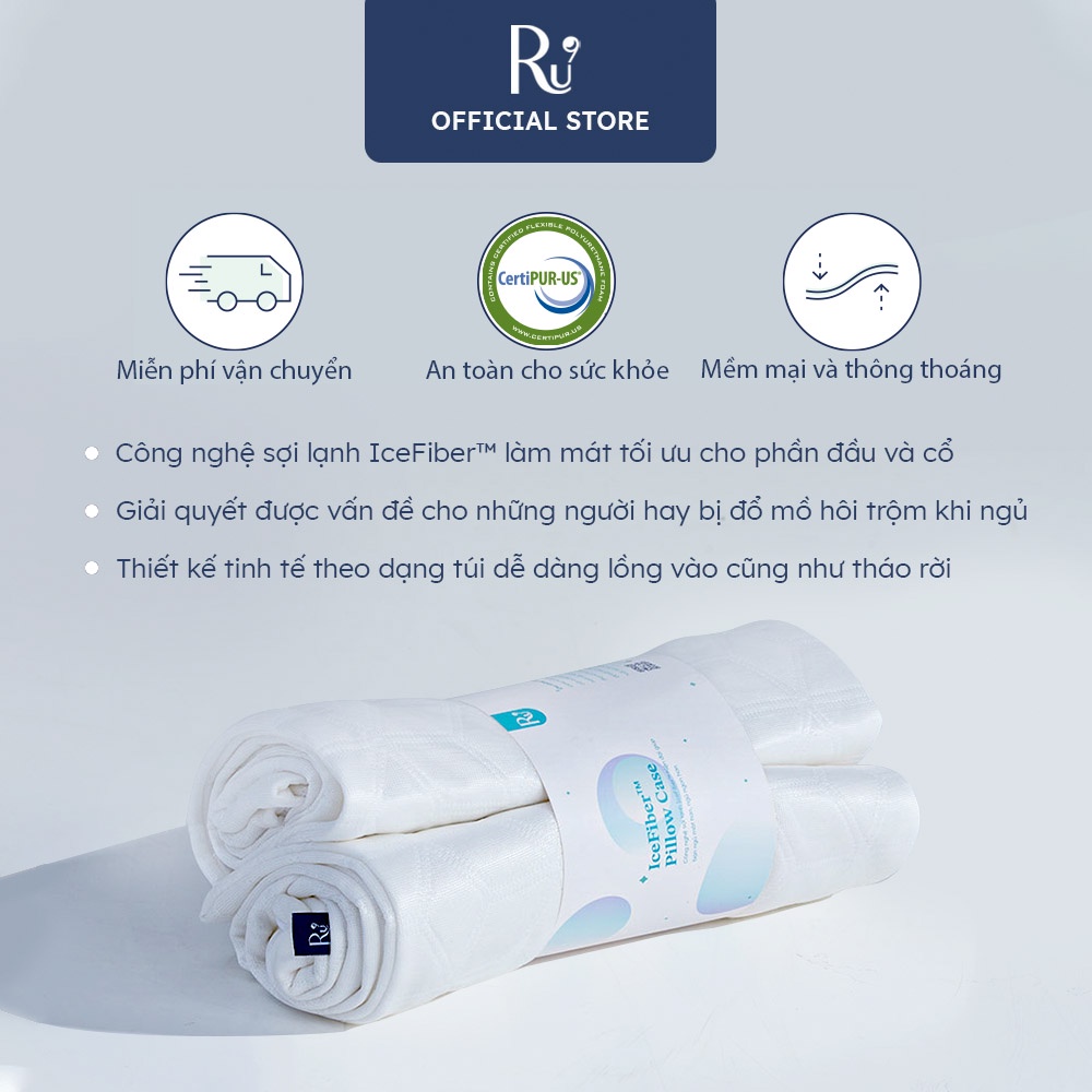 Bộ 2 Vỏ Gối Nằm Vải Lạnh Icefiber Ru9 - Giúp Giấc Ngủ Mát Mẻ Và Thoải Mái, Hạ Nhiệt Phần Đầu Hiệu Quả  - 70 x 50 cm