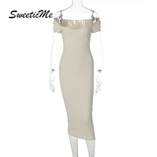 SweeticMe Váy dài cổ một từ phong cách mới
