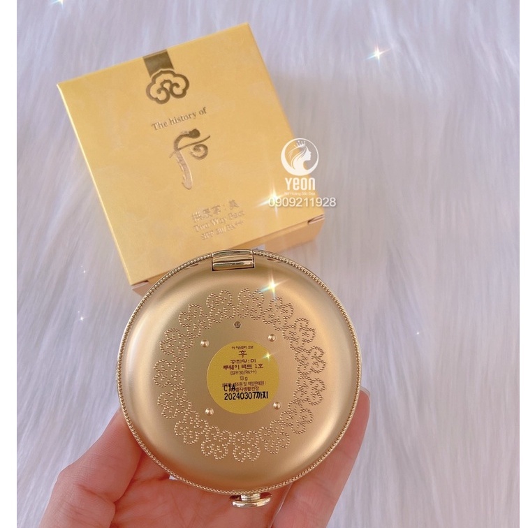 Phấn phủ whoo vàng siêu mịn Whoo Mi two way Pact &amp; Whoo Mi Powder pact tone 1 không nhũ
