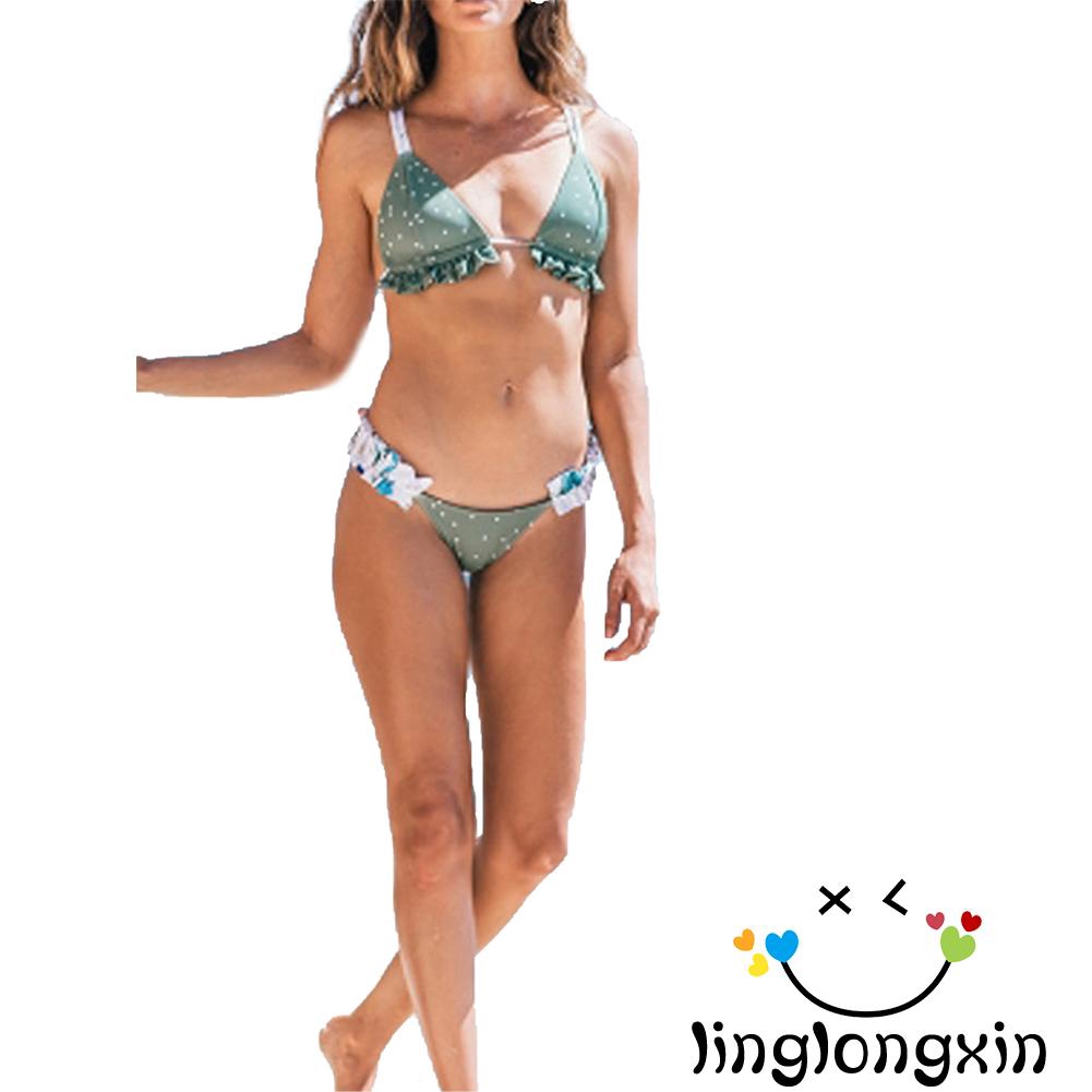 ♛♚♛Women Polka Dot Print Two-piece Bathing Suit Summer Lace-up Top | BigBuy360 - bigbuy360.vn
