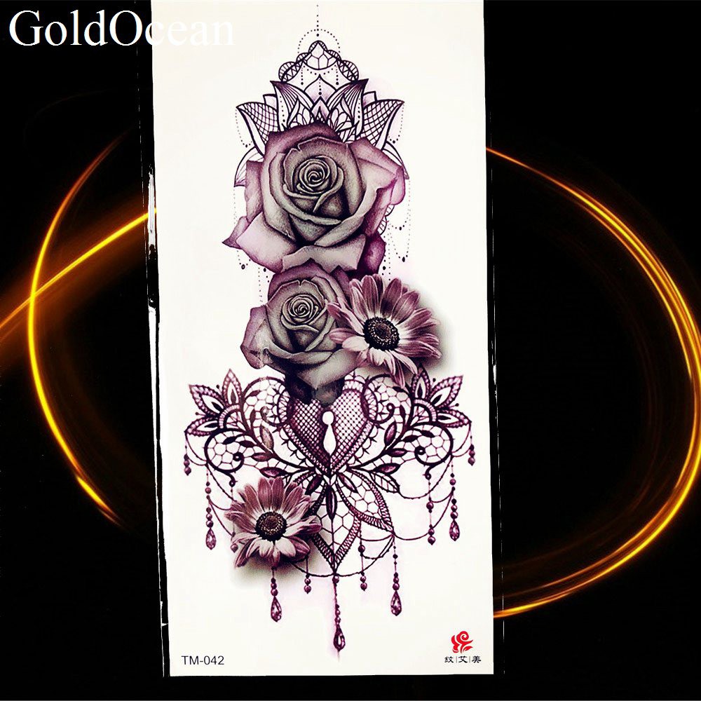 Fake-Tattoo-Decal Rose Temporary-Tattoos Henna Waterproof Flower Jewelrys-Design Body-Art