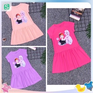 Váy cotton ngắn tay Elsa và Anna cho bé 3-10T