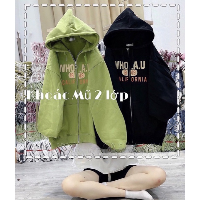 Áo Khoác Nỉ Mũ Hoodie Kéo Khoá In Chữ WHO Unisex [FREESHIP]Jacket From Rộng Chất Nỉ Ngoại Nam Nữ