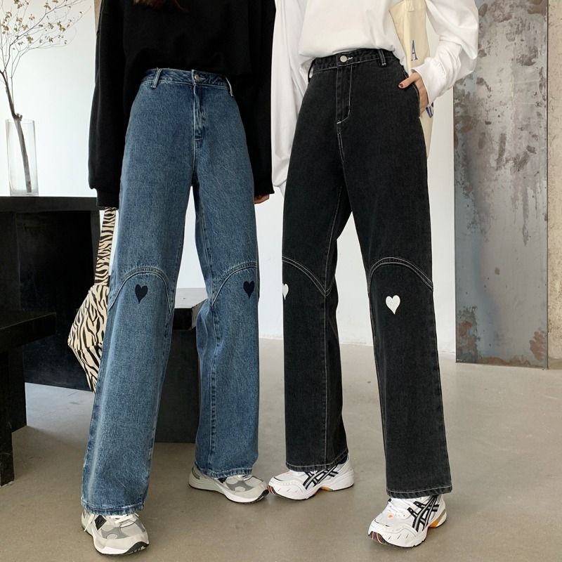 ORDER_ Q81 Quần Jeans Gối Thêu Tim Ulzzang