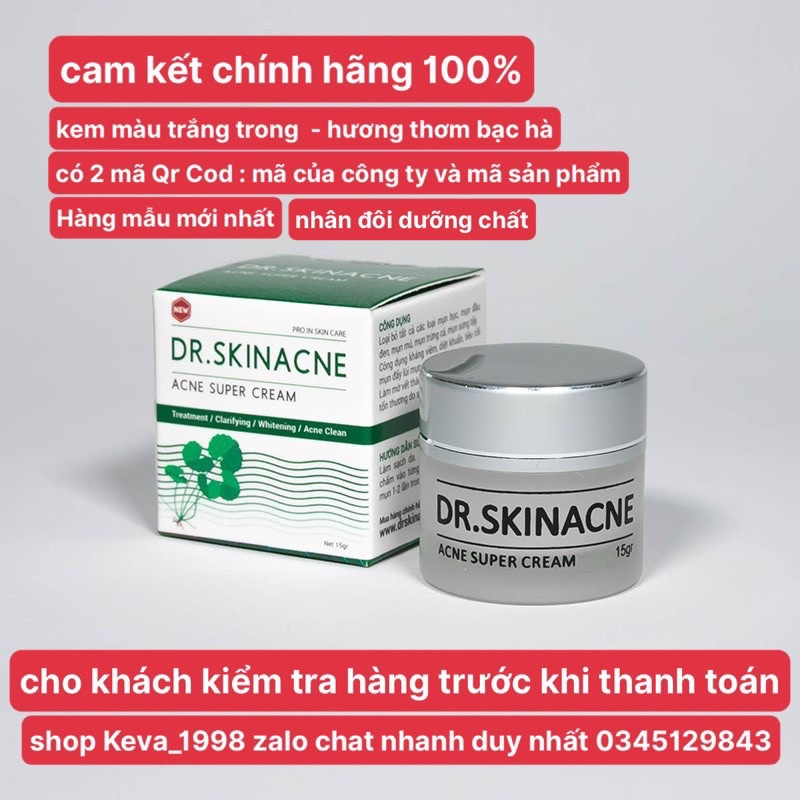 (kem màu trắng - hương bạc hà) Kem Giảm Mụn Ngừa Thâm Liền Sẹo DR.SKINACNE 15g Chính hãng