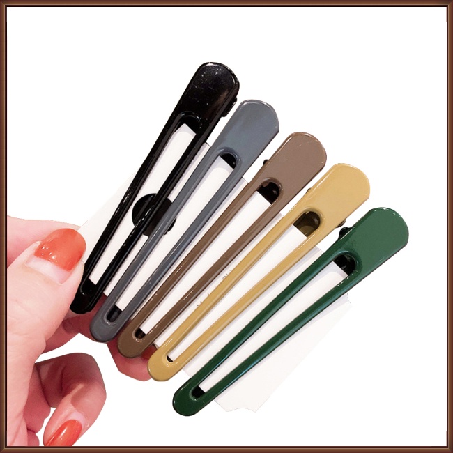Set 5 Kẹp Tóc Mái Bằng Kim Loại Màu Sắc Trơn Phong Cách Hàn Quốc Cho Nữ