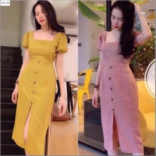 Váy kẻ cổ vuông