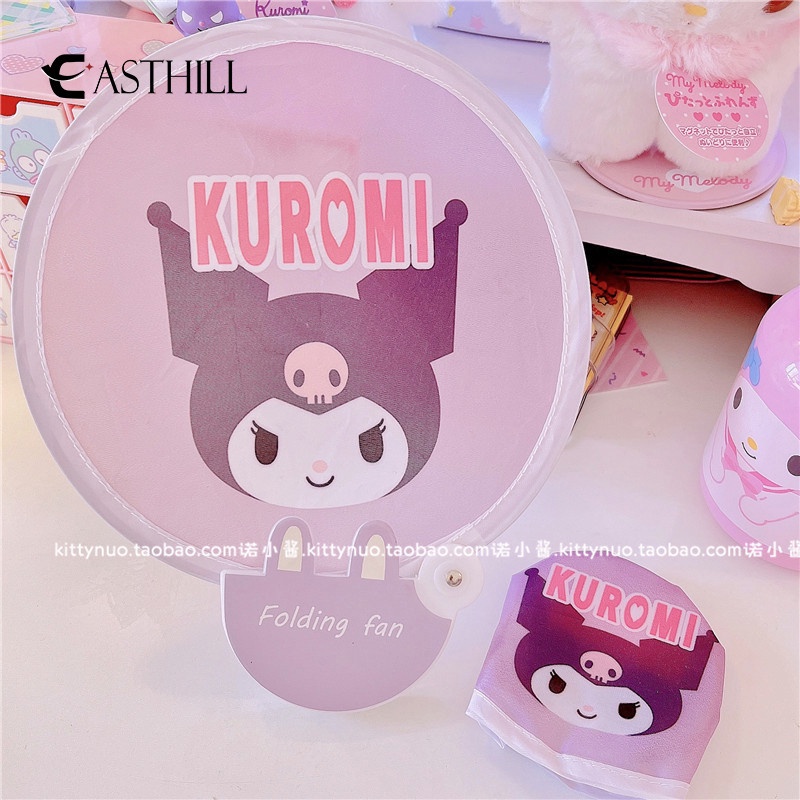Quạt Bỏ Túi Hình Tròn In Hình Cinnamoroll Melody Kuromi Đáng Yêu