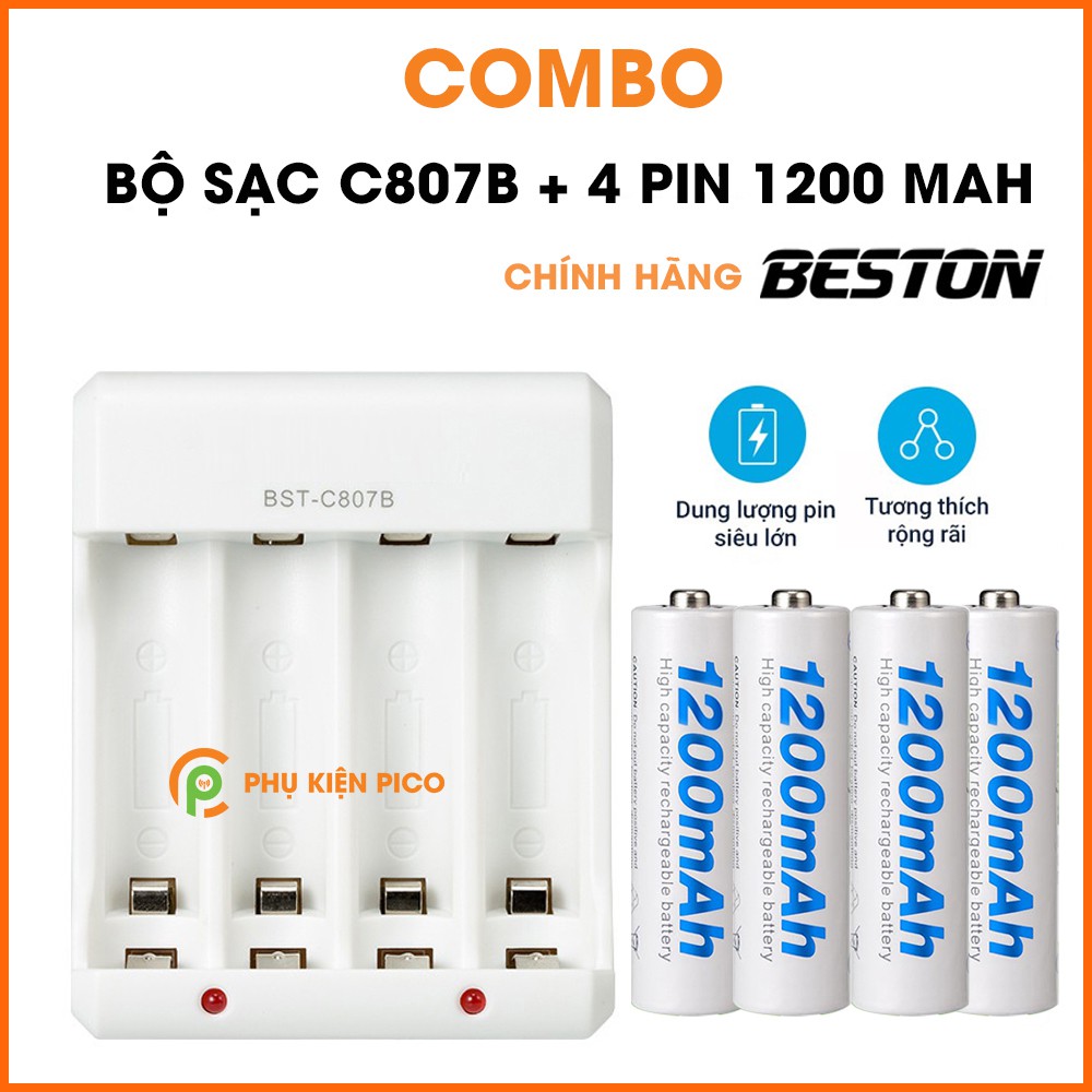 Bộ sạc C807B và 4 Pin sạc BESTON AA 3000mAh/ AA 1200 mAh/ AAA 1300 mAh/ AAA 1100 mAh có thể sạc lại nhiều lần - Combo2