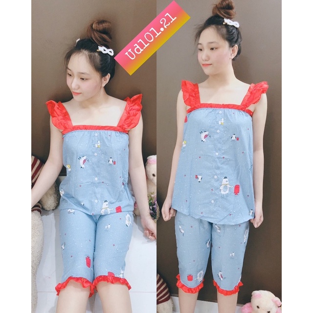 Bộ kate thái 2 dây quần lỡ nhún bèo