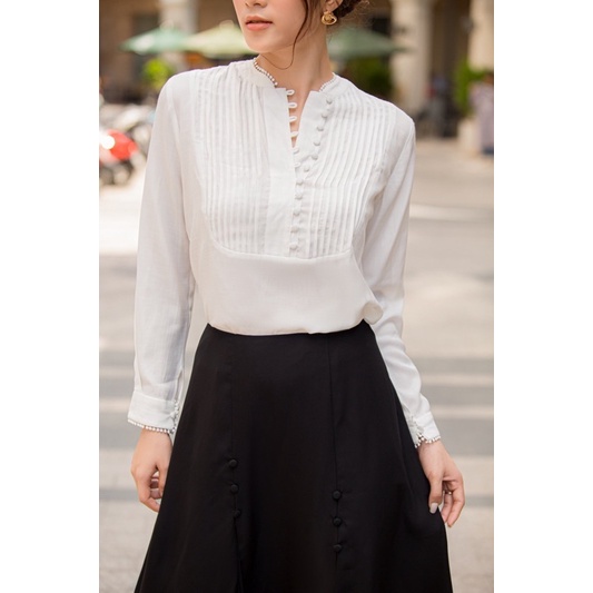 Áo clothesrack dài tay cài nút bọc Adela