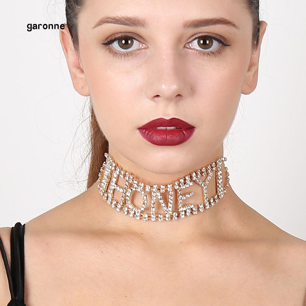 Vòng choker bản rộng tạo hình chữ Honey đính đá thời trang cho nữ