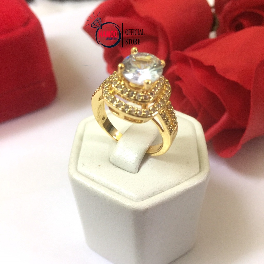 Nhẫn Nữ Đính Đá Bản Lớn N609 Đá Trắng Mạ vàng màu 18 Namoo Jewelry