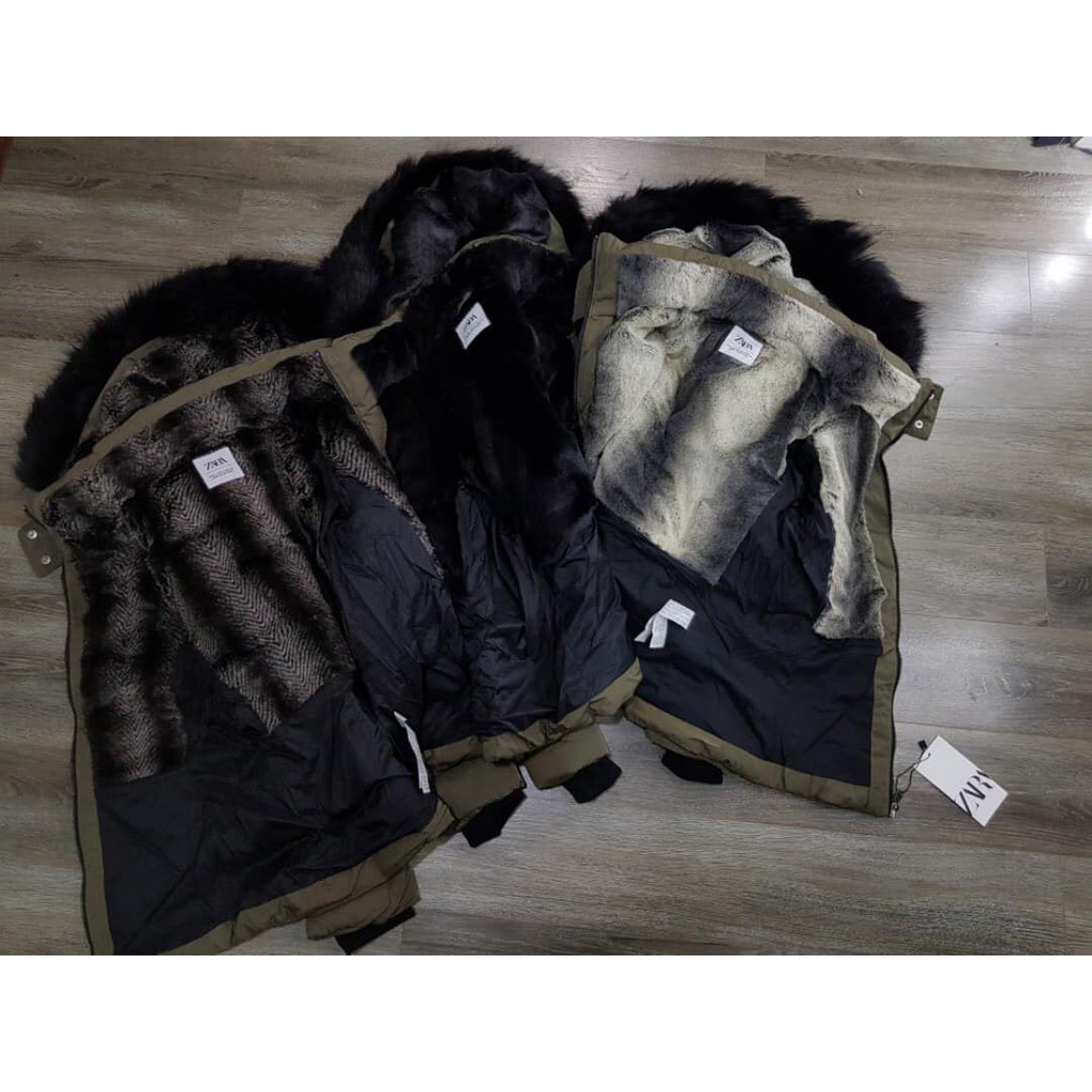 Áo khoác parka dáng ngắn, lót lông thân trên lót lông 3 màu