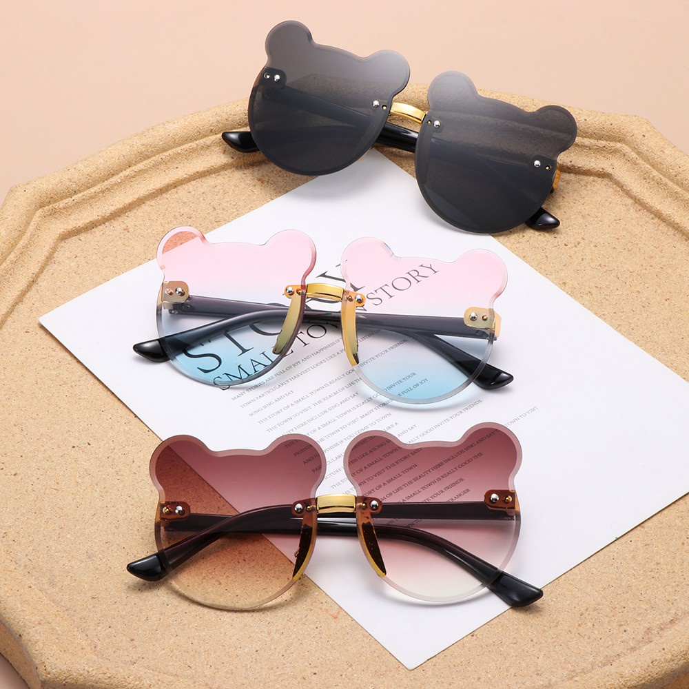 Kính Chống Nắng UV400 Không Vành Hình Gấu Hoạt Hình Dễ Thương Cho Bé Trai Và Bé Gái