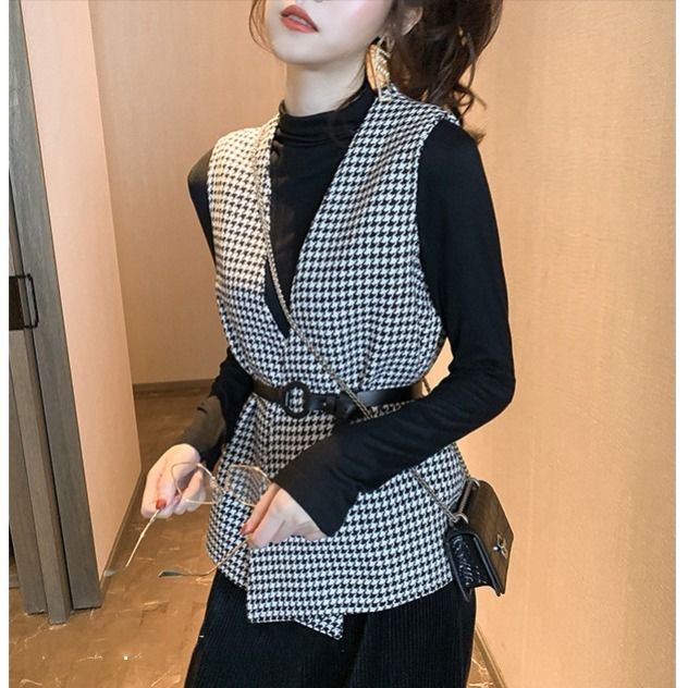 Áo Khoác Ghi Lê Dáng Rộng Cổ Chữ v Họa Tiết Caro Mẫu Mới Phong Cách Anh Quốc Thời Trang Mùa Thu Dành Cho Nữ 2021