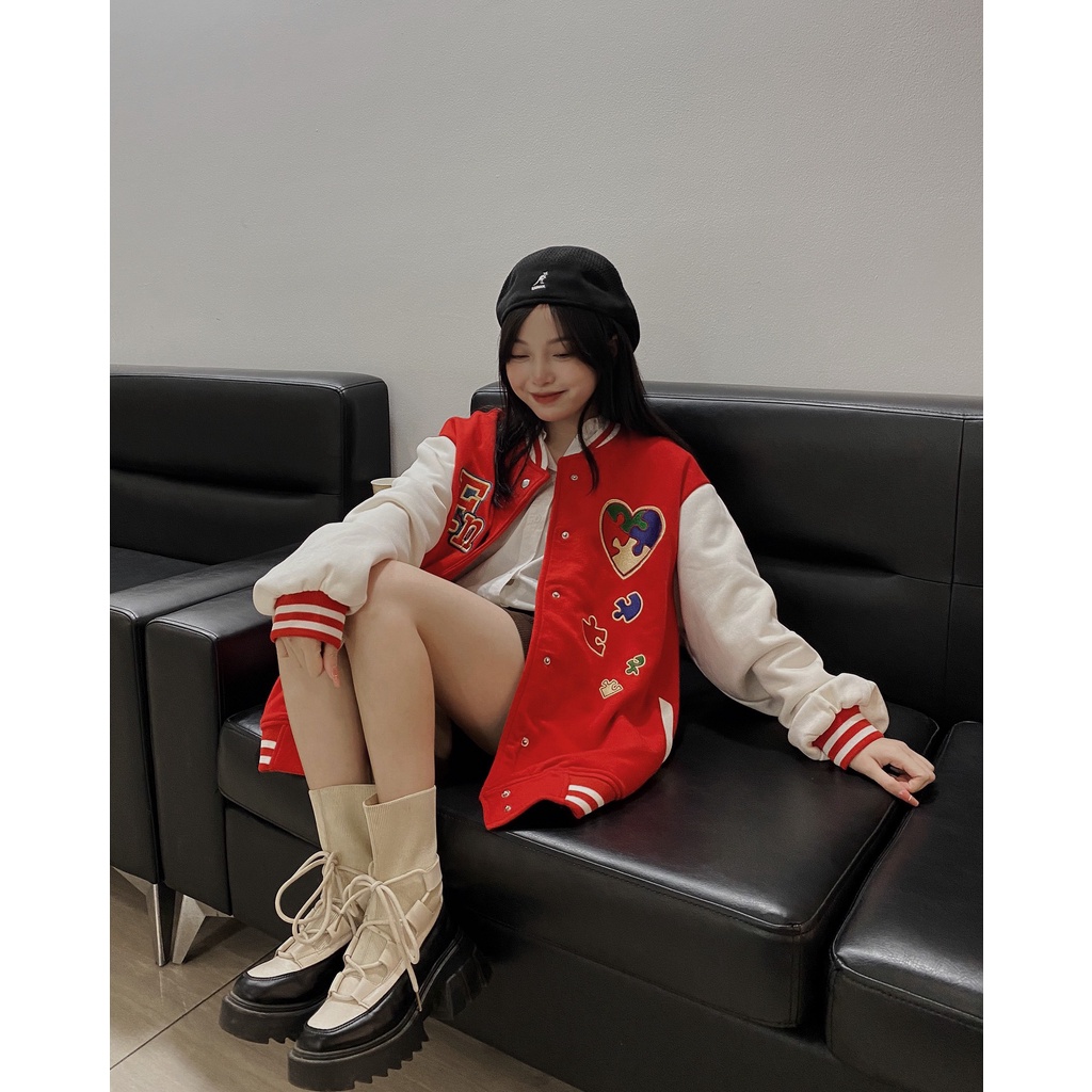 Áo khoác Bomber nữ HEART PIECES 2 màu form rộng thiết kế độc lạ bao đẹp tpp357 hàng mới