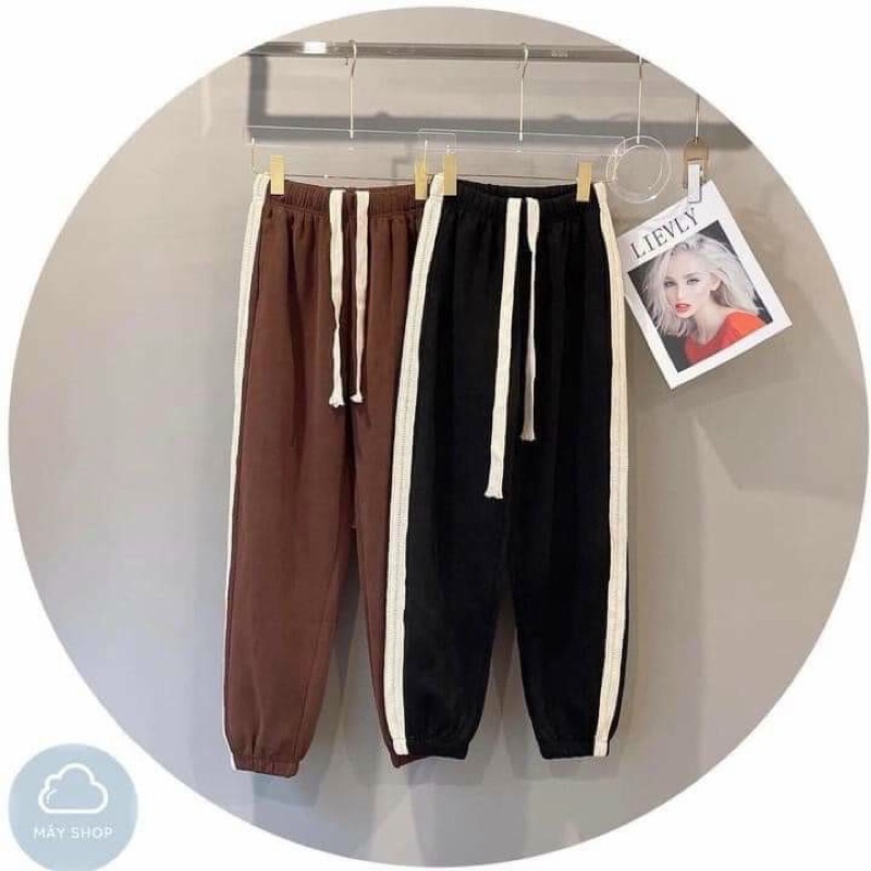 Quần Jogger nữ Viền sọc trắng chất tổ ong dày dặn HÀNG CAO CẤP