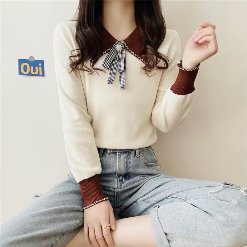 💋 Bán Sỉ 💋 Áo len nơ cổ bẻ hàng QC chất đẹp siêu xinh, hàng đẹp chuẩn ảnh khách nhé