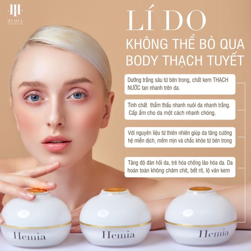 Kem dưỡng toàn thân Hemia Whitening Body Cream 150g dưỡng trắng, cấp ẩm, chống nắng, makeup da