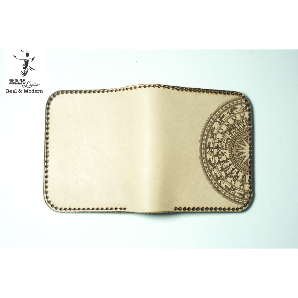 Ví nam da bò RAM Leather One Trống Đồng Việt Nam Da Bò Italia Vegtan Trắng