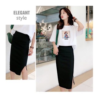 Chân váy bút chì co giãn chân váy cotton 2019