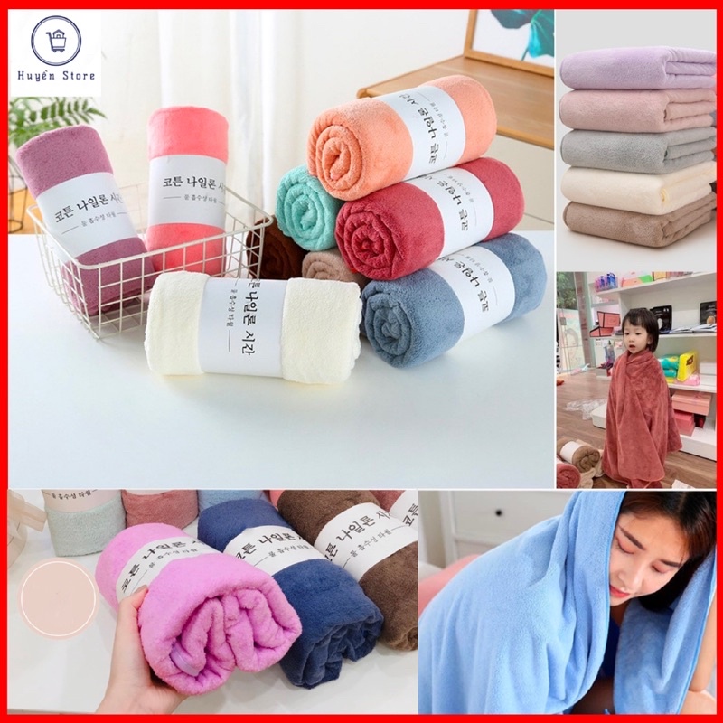 Khăn Tắm Lông Cừu Hàn Quốc, Khăn Tắm Xuất Hàn Siêu Mềm Mịn Cỡ Lớn 70 x 140cm Màu Trơn Nặng 300gr