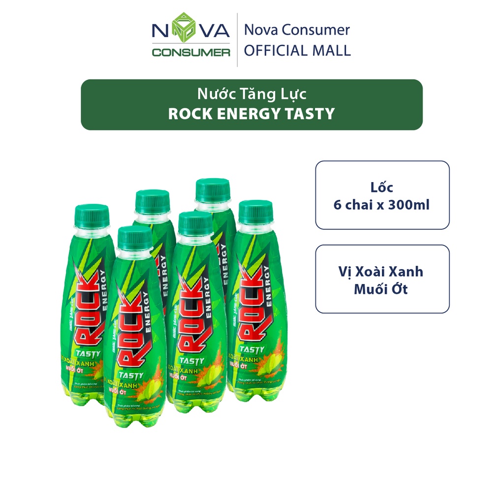 [Combo 6 chai] Nước tăng lực Rock Energy Tasty vị xoài xanh muối ớt (300ml x 6 chai)