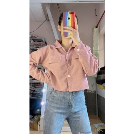 Sơ mi nhung tăm croptop túi hộp