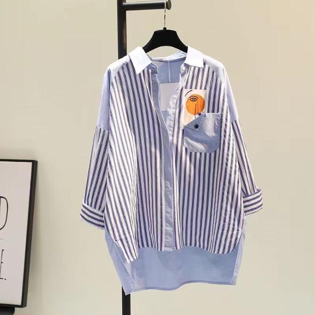 Áo Sơ Mi Cotton Kẻ Sọc Dọc Dài Qua Gối Phối Màu 2022 Thời Trang Mùa Xuân Mới Iu0m