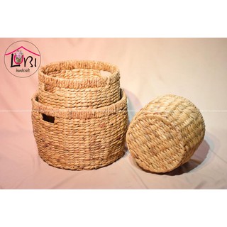 [Lubi Home] - Sọt đựng đồ lục bình hình tròn bộ 3 - miệng bo lục bình bím