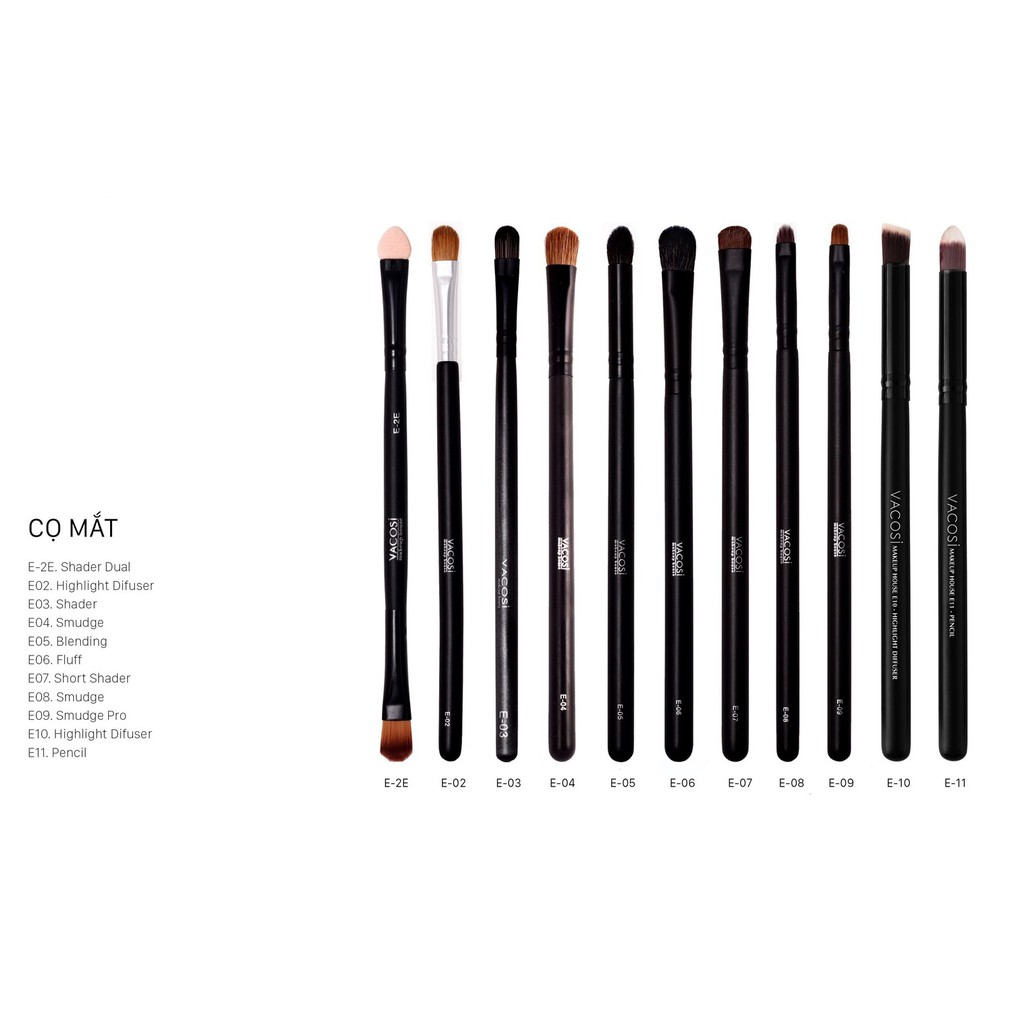 Cọ Trang Điểm Vacosi Makeup Brush Các Loại (Cọ Má, Mắt, Môi, Mũi ...)