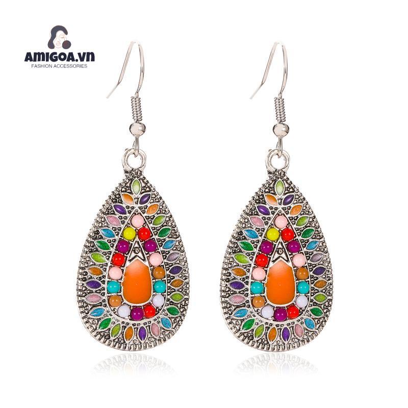 Bông Tai Hình Giọt Nước Nhiều Màu Sắc Phong Cách Cổ Điển