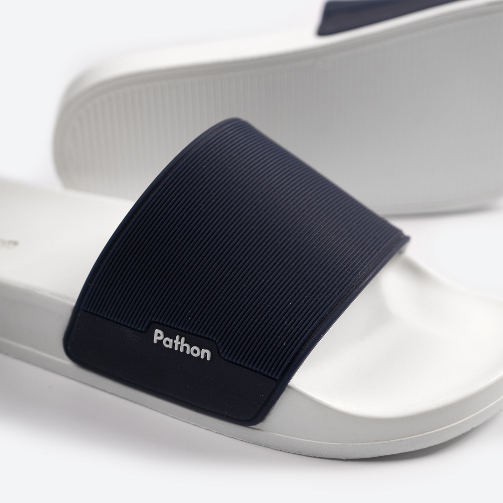 Dép nam nữ quai ngang slipper Pathon quai PVC và đế PU trắng quai xanh đen Mẫu SD29