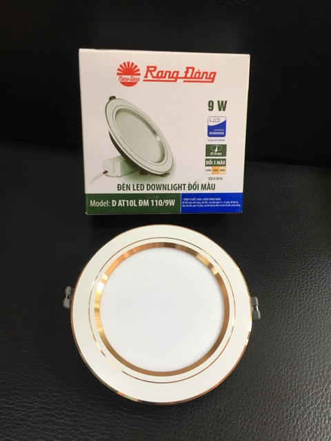 Đèn led âm trần 9w đổi 3 màu Rạng Đông viền bạc hoặc vàng