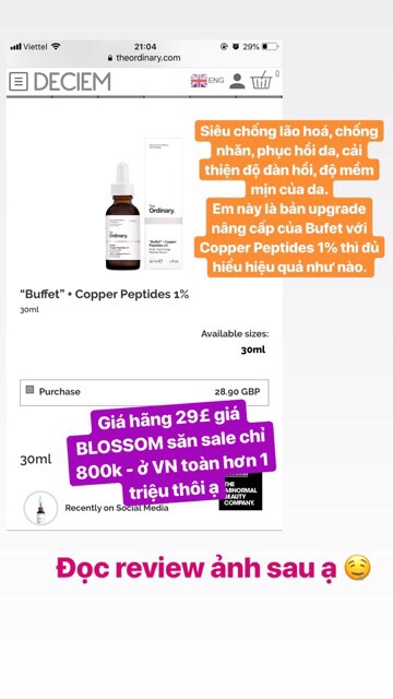 Serum tái tạo da, chống lão hoá “buffet” + copper peptides 1% The ordinary