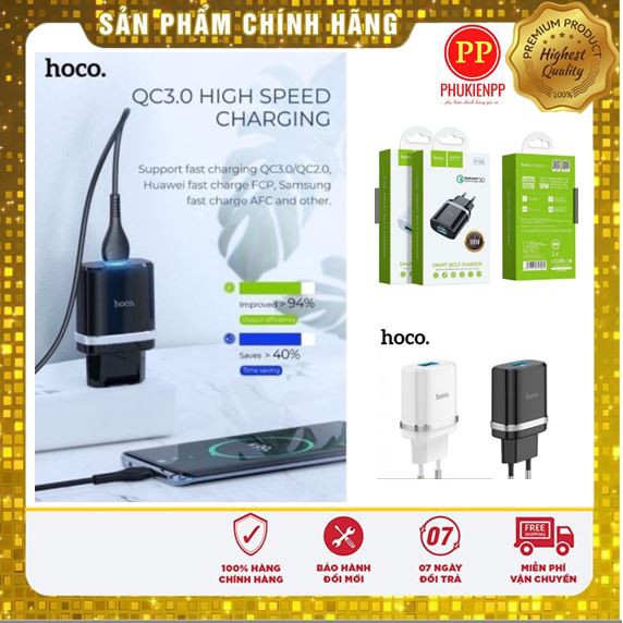 Cốc sạc, Củ Sạc nhanh HoCo C12Q dòng QC3.0/18W -Cốc sạc adroid iPhone 6/7/8/7Plus/8Plus/X/XsMax/iPa