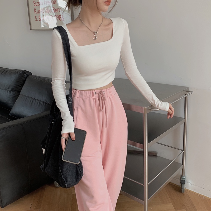 Áo croptop nữ đẹp, áo croptop tay dài cổ vuông vải thun ôm body, crt nữ cotton co giãn tốt, ACN005