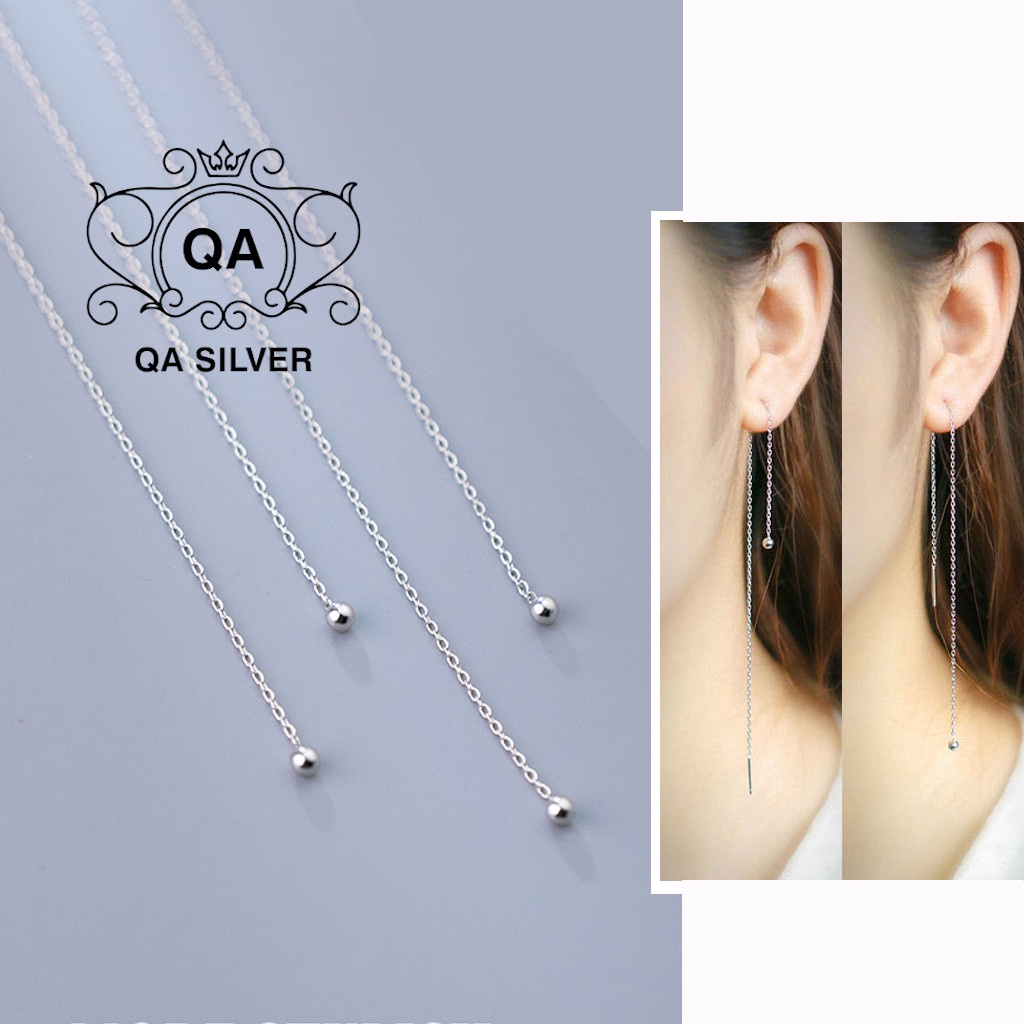 Khuyên tai bạc 925 dài bi tròn bông tai dáng dài xích mảnh tối giản S925 CHAIN Silver Earrings QA SILVER EA170101