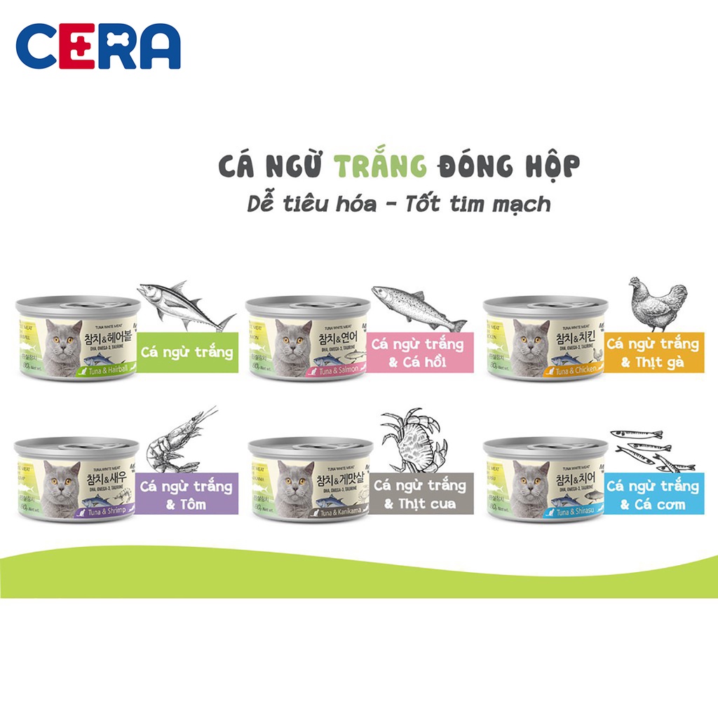 Pate Cho Mèo Cá Ngừ Trắng Mix Vị Đóng Hộp - Tuna White Meat 80gr (VỊ NGẪU NHIÊN)