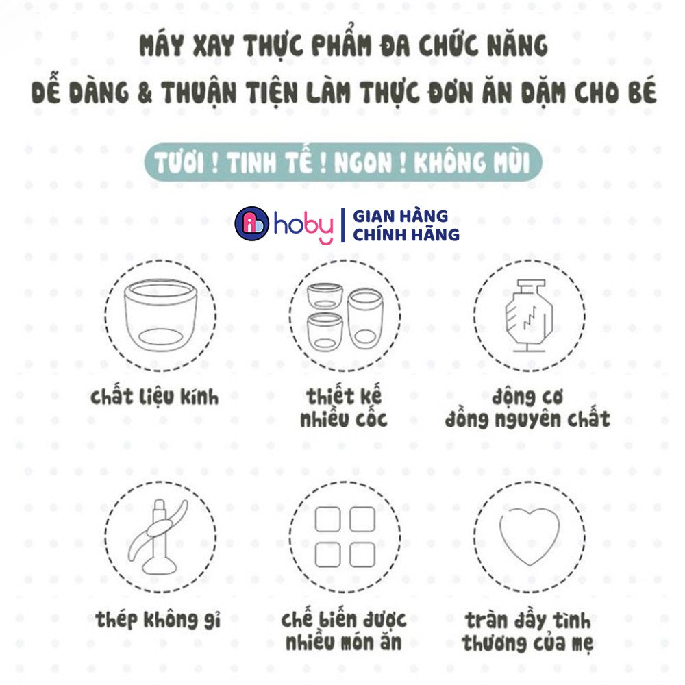 Máy Say Sinh Tố Mini Cầm Tay Đa Năng HOBY200 - Máy xay cho bé ăn dặm, xay bột khô, xay thịt, cháo, tỏi ớt, thực phẩm