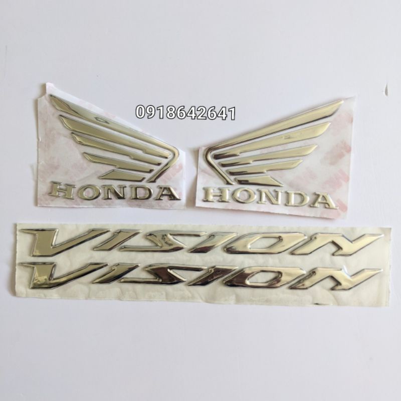 Combo tem chữ Vision đời 2014-2020 và cánh chim Honda nhựa dẻo