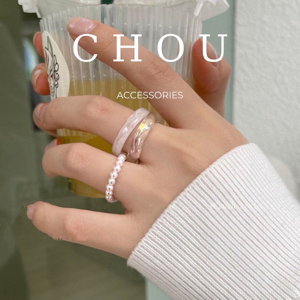 Set 3 Nhẫn Nhựa Phối Ngọc | CHOU ACCESSORIES |