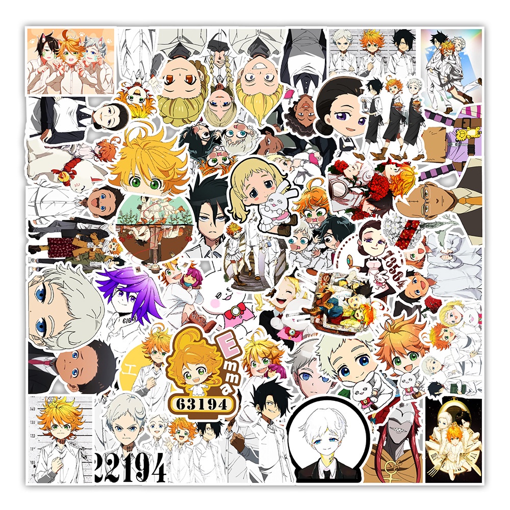 50 sticker cute chống nước dán mũ nón bảo hiểm MẪU Anime Hứa hẹn Neverland, vali 50 hình dán graffiti máy tính xách tay