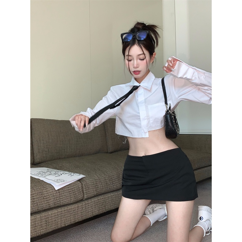 Cocory vn Set Áo Sơ Mi Dài Tay + Chân Váy Chữ A Lưng Cao Thời Trang Nữ