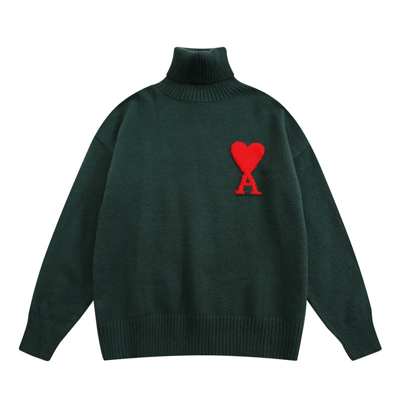 Áo Sweater Dệt Kim Cổ Cao Thêu Chữ Ami Love Herat Thời Trang Mùa Đông Cho Nam Nữ 2021