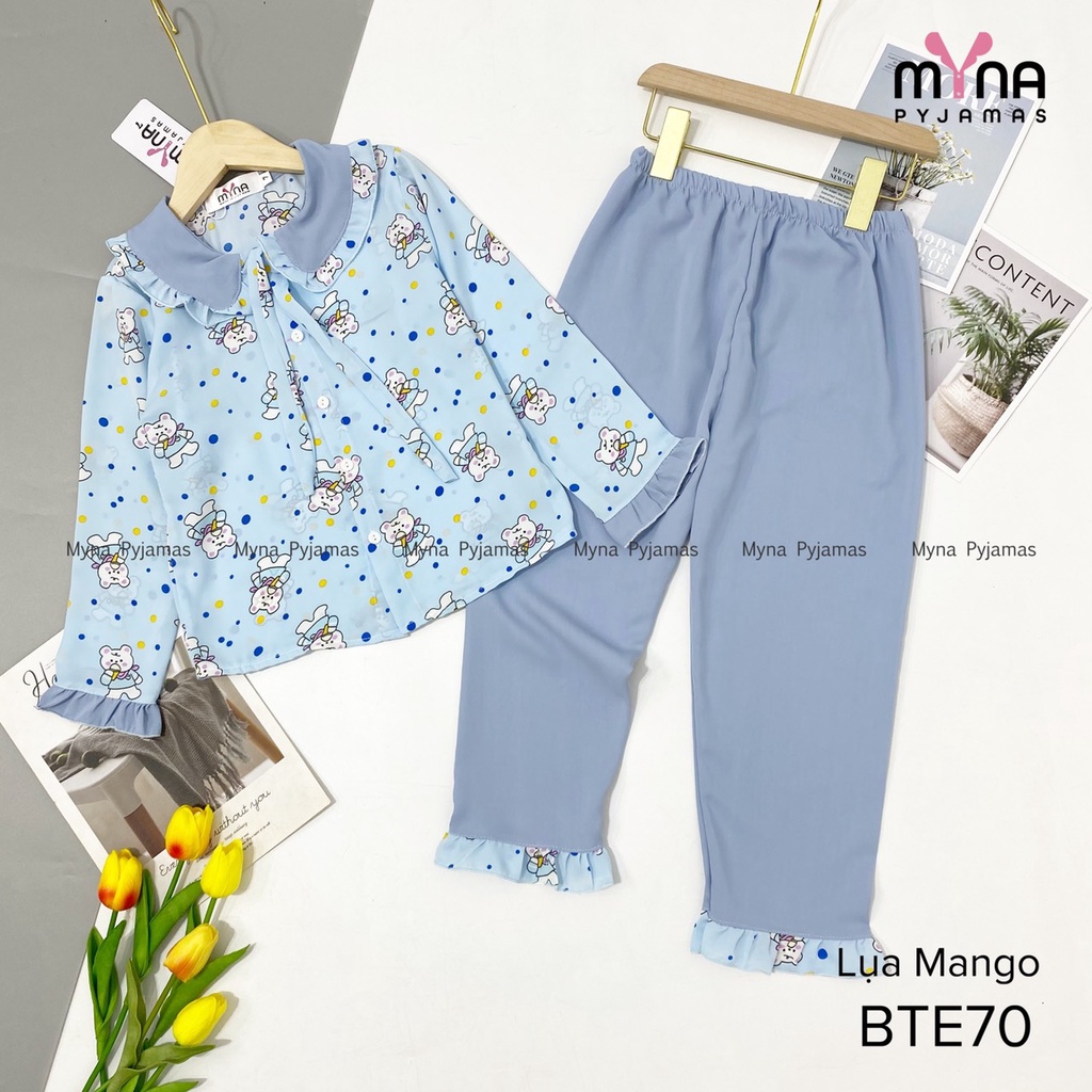 Bộ pijama cho bé, lụa mango tay dài cổ bèo, hàng có size(16-42kg)