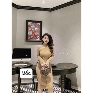 Váy len dài tay khoét cổ body chất len đẹp loại 1