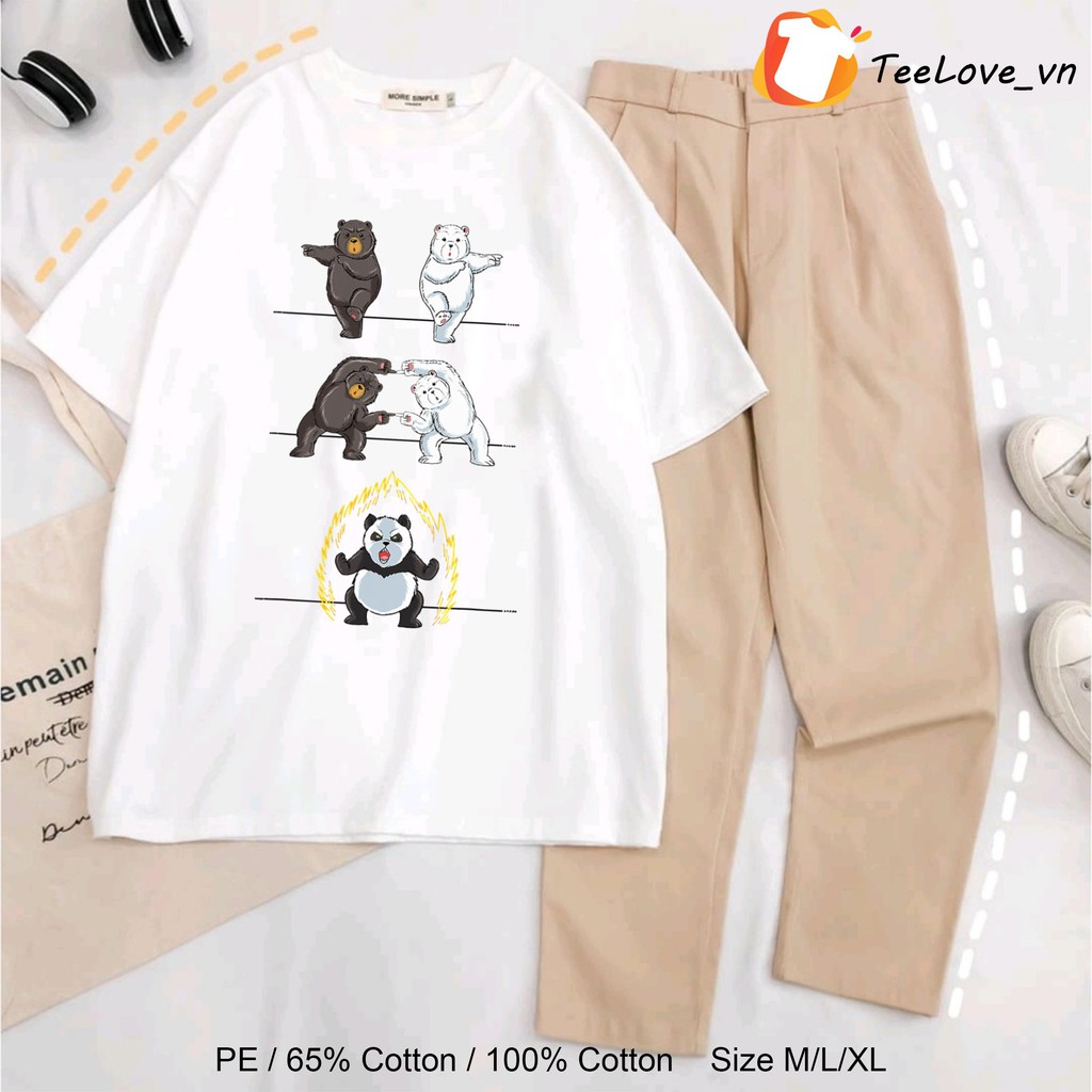 Áo thun 100% Cotton in hình Cute Polar Bear Panda dễ thương kiểu dáng UNISEX tay lỡ form rộng cho nam nữ size M/L/XL